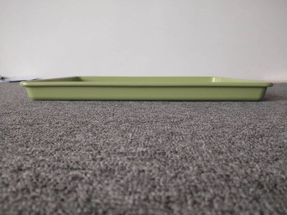 Oven baking tray alternate angle — painted stainless steel bakeware