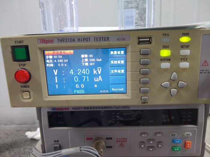 Furniture inspection in China: hi-pot dielectric test reading on a smart LED mirror